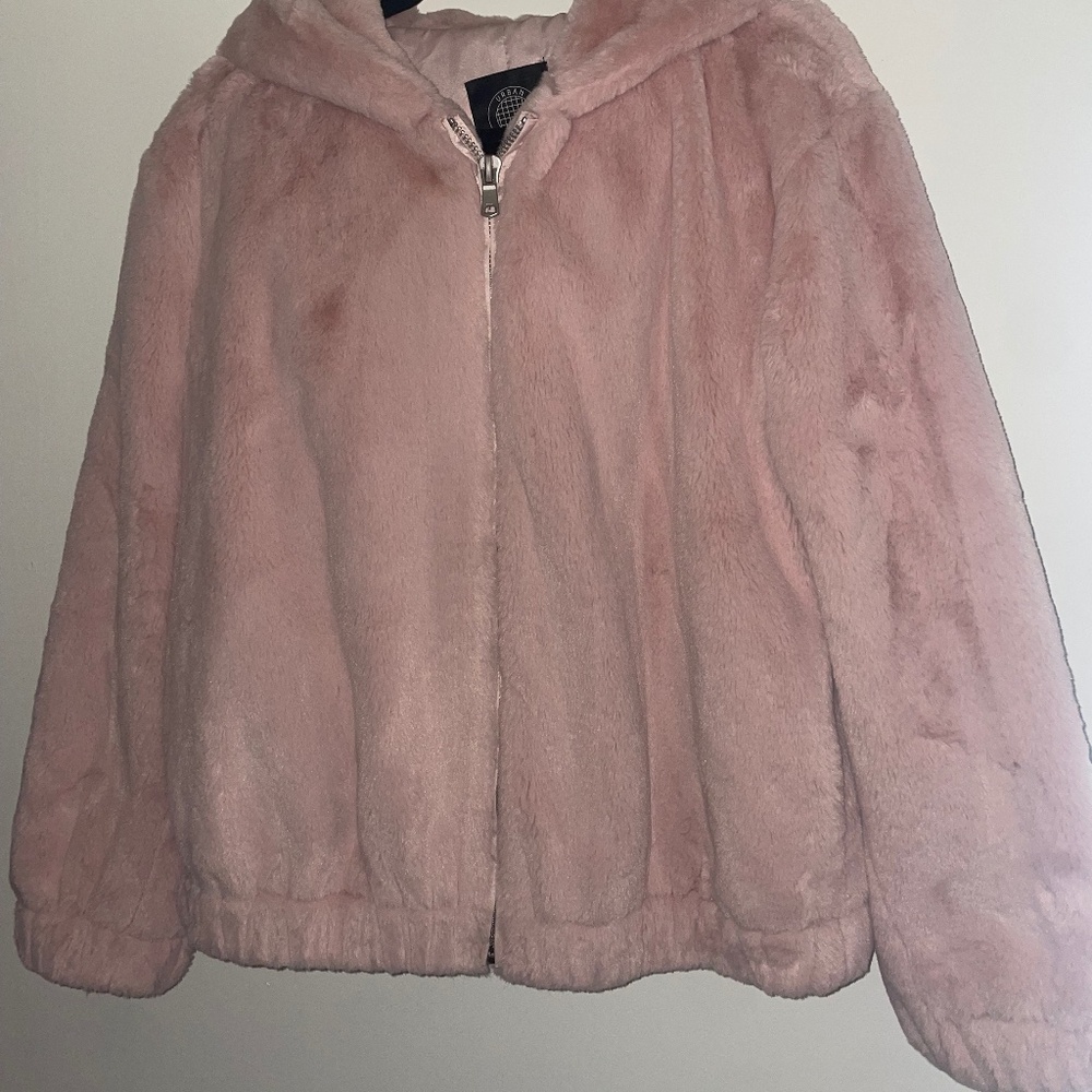 Urban Outfitters Women’s Light Pink Zip Up Hoodie Sherpa Crop Jacket SP